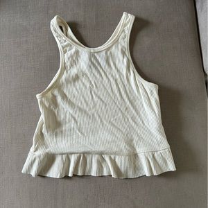 Reformation cream cropped sleeveless ribbed top with peplum hem fits small